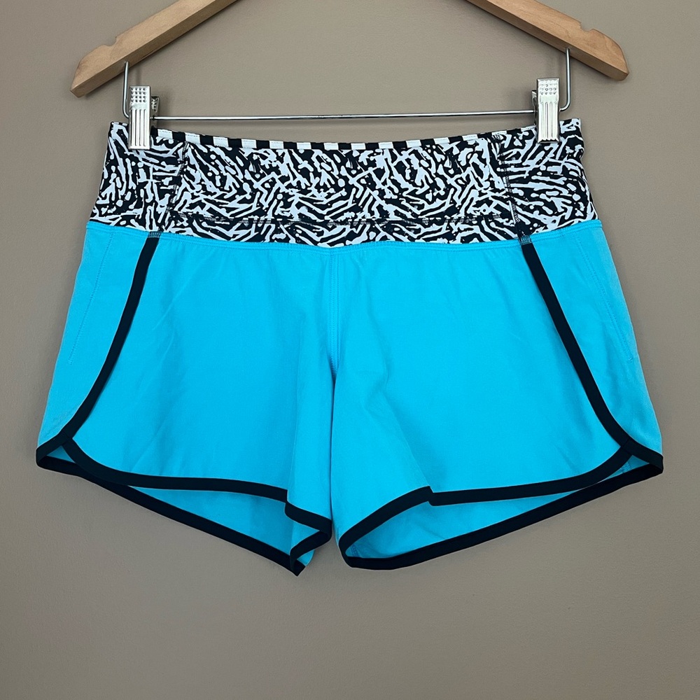 {Lululemon} Run Times Short 4" in Fresco Blue / Mini Brushed Animal Black White